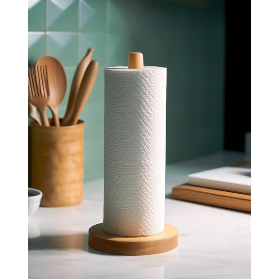 Wooden Paper Towel Holder Countertop - Solid Wood Freestanding Dispenser Stand with Anti-Skid Base for Kitchen, Bathroom