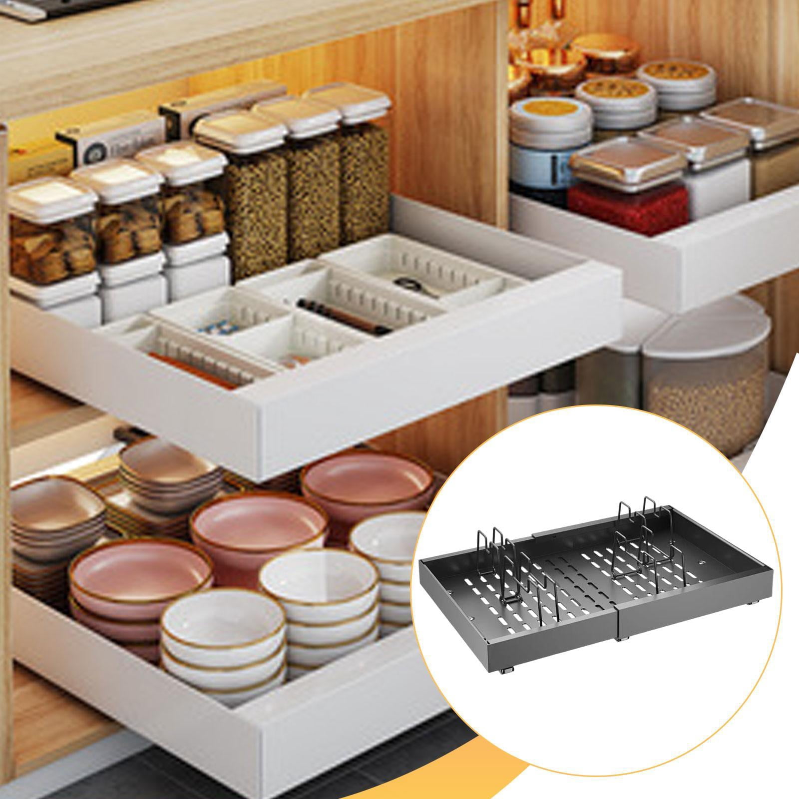 Fiocias Pull Out Cabinet Organizer Utensil Spice Storage Shelf Carbon Steel under Sink Drawer Storage Rack for Pantry Closet Office Black