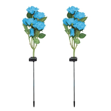 

LYCAQL Upgraded LED Solar Powered Light With 6 Rose Flowers Garden Lamps 2pcs