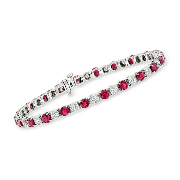 Ross-Simons 6.25 ct. t.w. Ruby and 1.00 ct. t.w. Diamond Tennis Bracelet in Sterling Silver, Women's, Adult