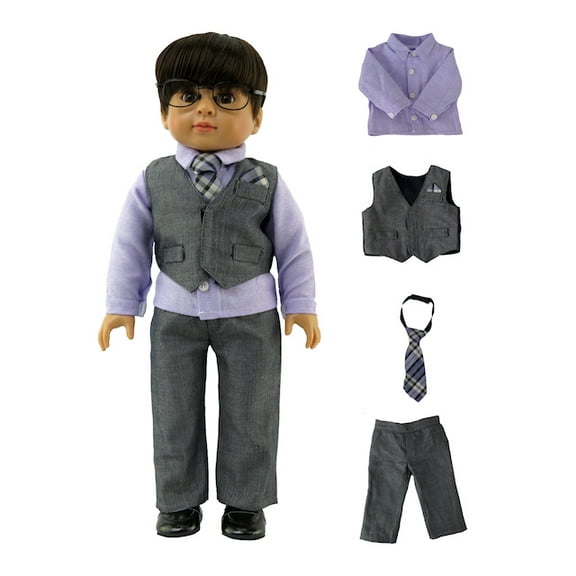 Boy Gray and Purple Formal Outfit For 18 Inch Dolls | American Fashion World