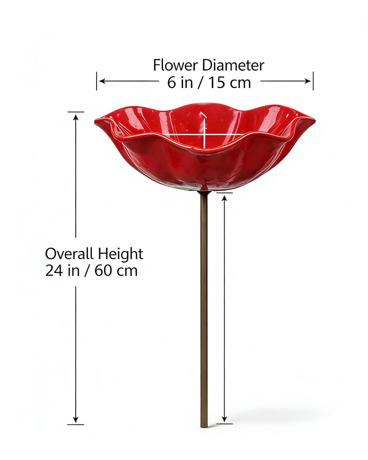 Handmade Metal Flower Garden Stake with Bee Bath & Bird Water Bowl – Decorative Outdoor Yard Art, Butterfly & Pollinator Watering Station, Weather-Resistant Garden Decor Gift