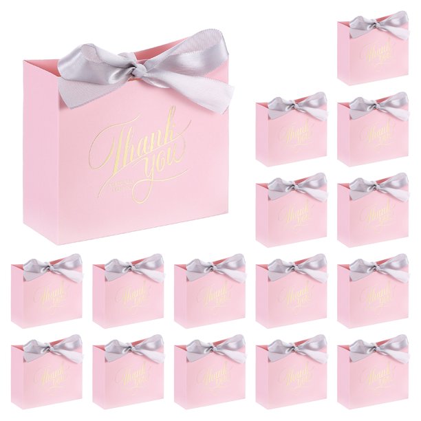 16Pcs Bolsas de Regalo de Agradecimiento con Cintas Plateadas para Graduación Boda Rosa