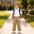 thumbnail image 5 of HCYSFG Girls Back To School Uniform Pants High Waisted Pleated Wide Leg Button Front Side Pockets Preppy Dress Slacks Classroom Bottoms, 5 of 7