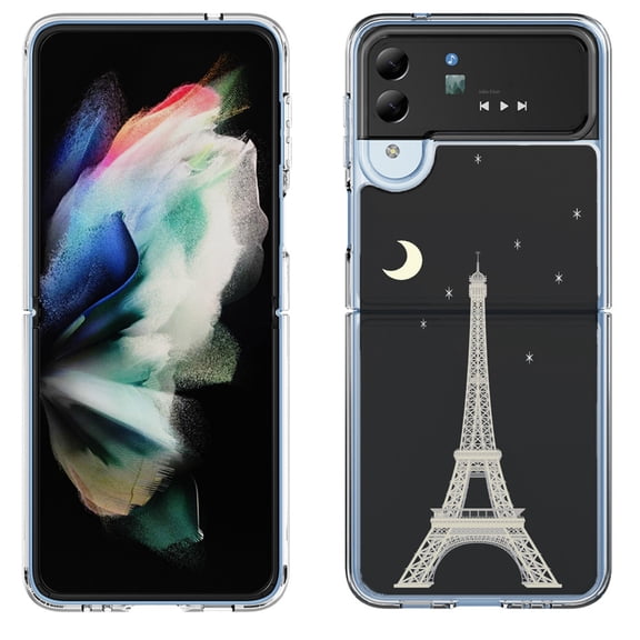 Shockproof Bumper Phone Case for Samsung Galaxy Z Flip 4 5G, by OneToughShield ® - Eiffel Tower Moon
