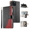 thumbnail image 1 of Funda cartera GANGXUN para iPhone 15 Plus , cuero PU con tarjetero, cremallera, correa de mano, soporte y protección 811°, 1 of 6