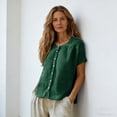 thumbnail image 5 of Bovemsi Oversized Tshirts for Women Comfort Linen Cotton Blend Short Sleeve Button Loose Fit Tops for Women Trendy L, 5 of 5