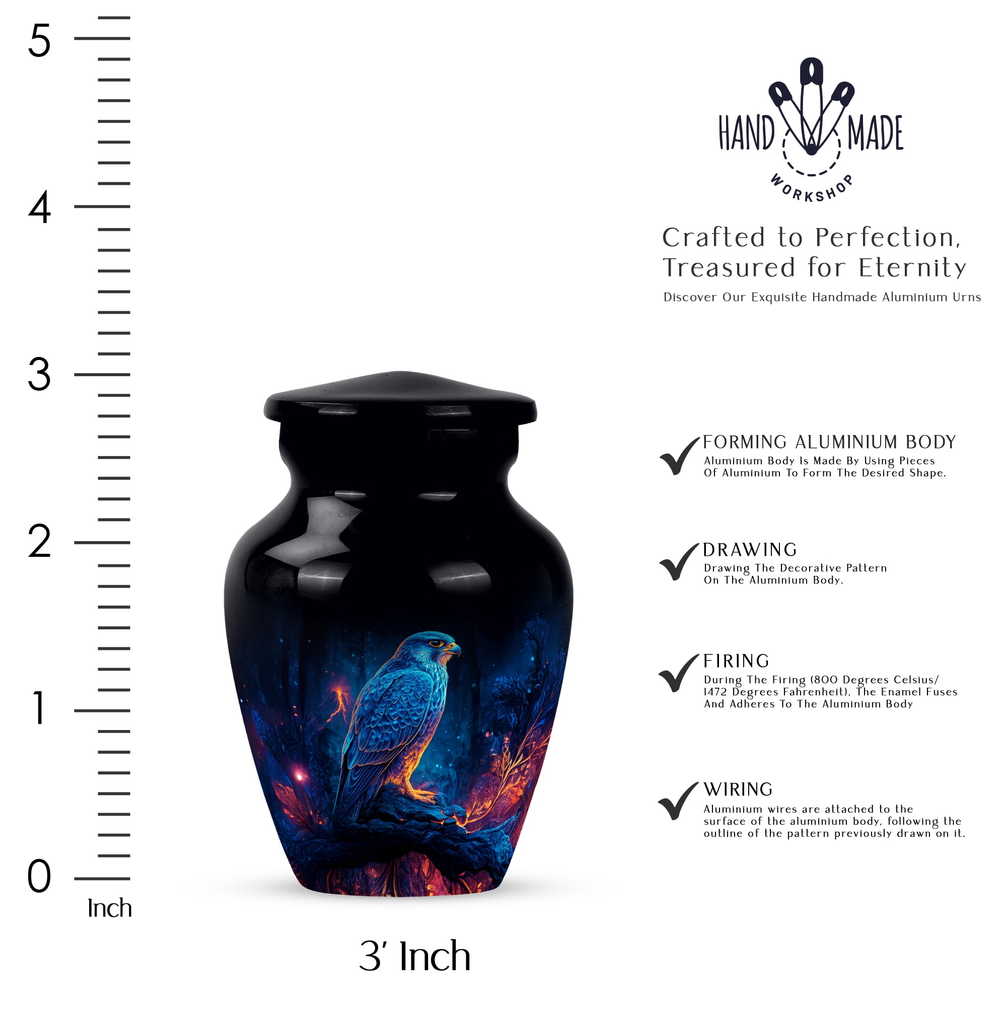Mini Falcon Keepsake Urn For Ashes Small, Cremation Urn For Ashes Adult Male, Burial Urns For Adult Human Ash, Funeral Urns For Adult Ash Men (Size 3 Inch, 1 Pc)