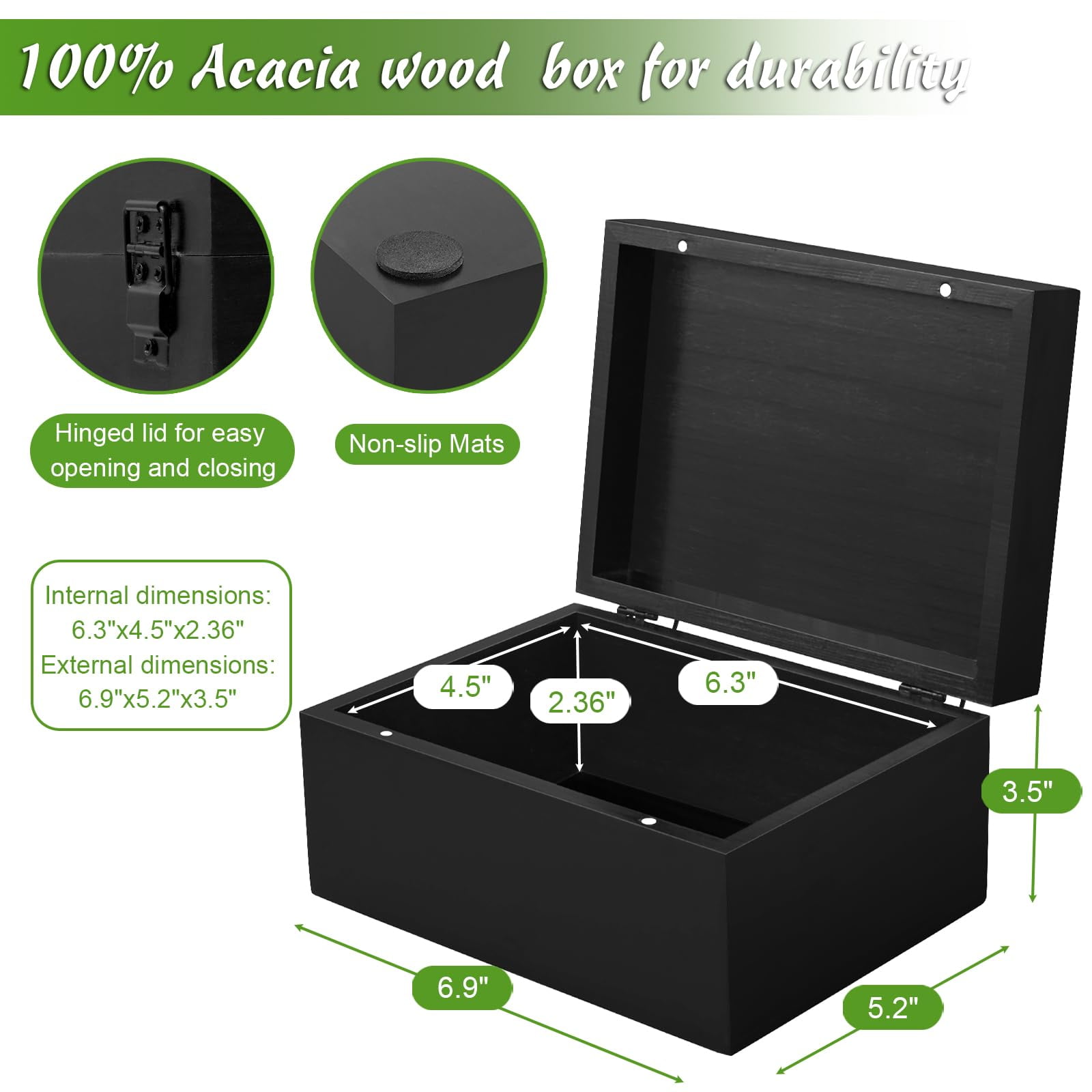 Small Keepsake Box  Black Wood Memory With Hinged Lids Wooden Storage 3x5 4x6 Decorative Card Bridal Shower Gifts