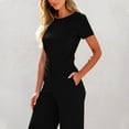 thumbnail image 4 of Wdfiry Formal Jumpsuits for Women Casual Solid Short Sleeve Playsuit Clubwear Straight Wide Leg Jumpsuit with Drawstring, 4 of 7