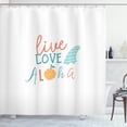 thumbnail image 1 of Ambesonne Beach Saying Shower Curtain, Live Love Aloha Fruit, 69"Wx70"L, Vermilion Pale Blue, 1 of 3