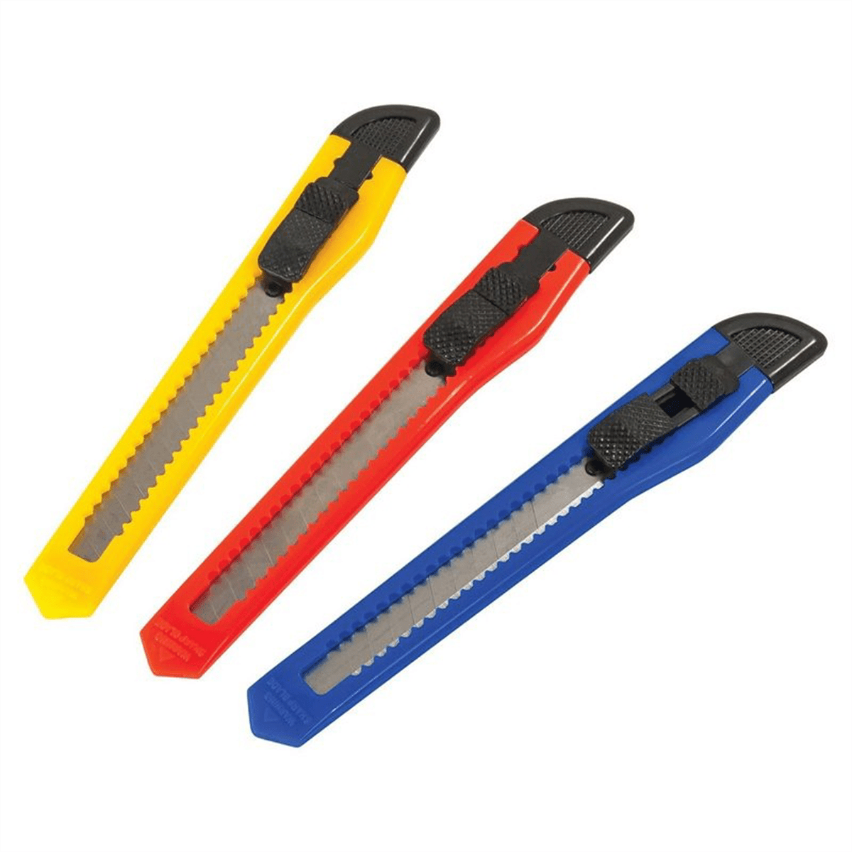 AES Industries 243-75 Small Snap-Off Blade Utility Knife - Display Box, ABS Body, Steel Blade, Blue/Red/Yellow
