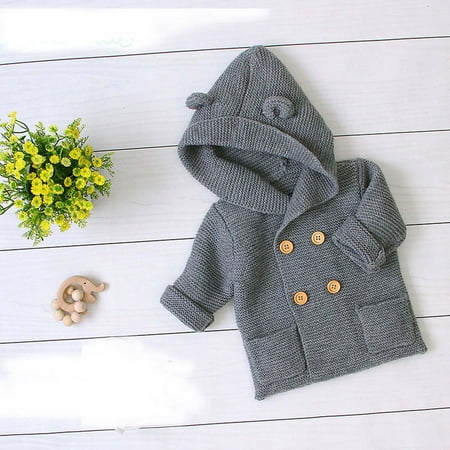 

Leutsin Toddler Baby Boys Girls Solid Color Cute Ears Knitted Tops Warm Coat Clothes