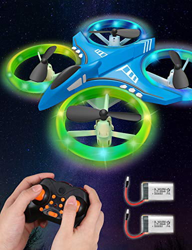 Blue Dwi Dowellin Mini Drone for Kids with LED Lights Crash Proof One Key Take Off Landing Spin Flips RC Flying Toys Drones for Beginners Boys and Girls Adults Quadcopter with Carrying Case 