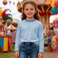 thumbnail image 6 of Bobifish Big Boys Tees Classic Stripe Pattern Crew Neck Long Sleeve T-Shirts Soft Fabric Casual Basic Daily Versatile Street Style Outfits,Size 13-14Y, 6 of 6