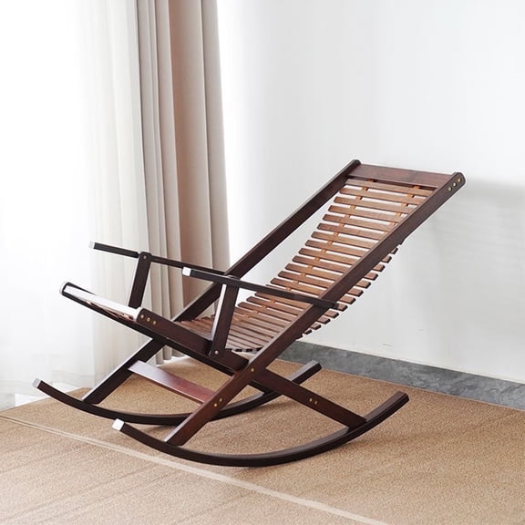 SUSUZI Bamboo Rocking Chair with Armrests, Walnut Indoor Outdoor Patio Rocker 350lbs Capacity