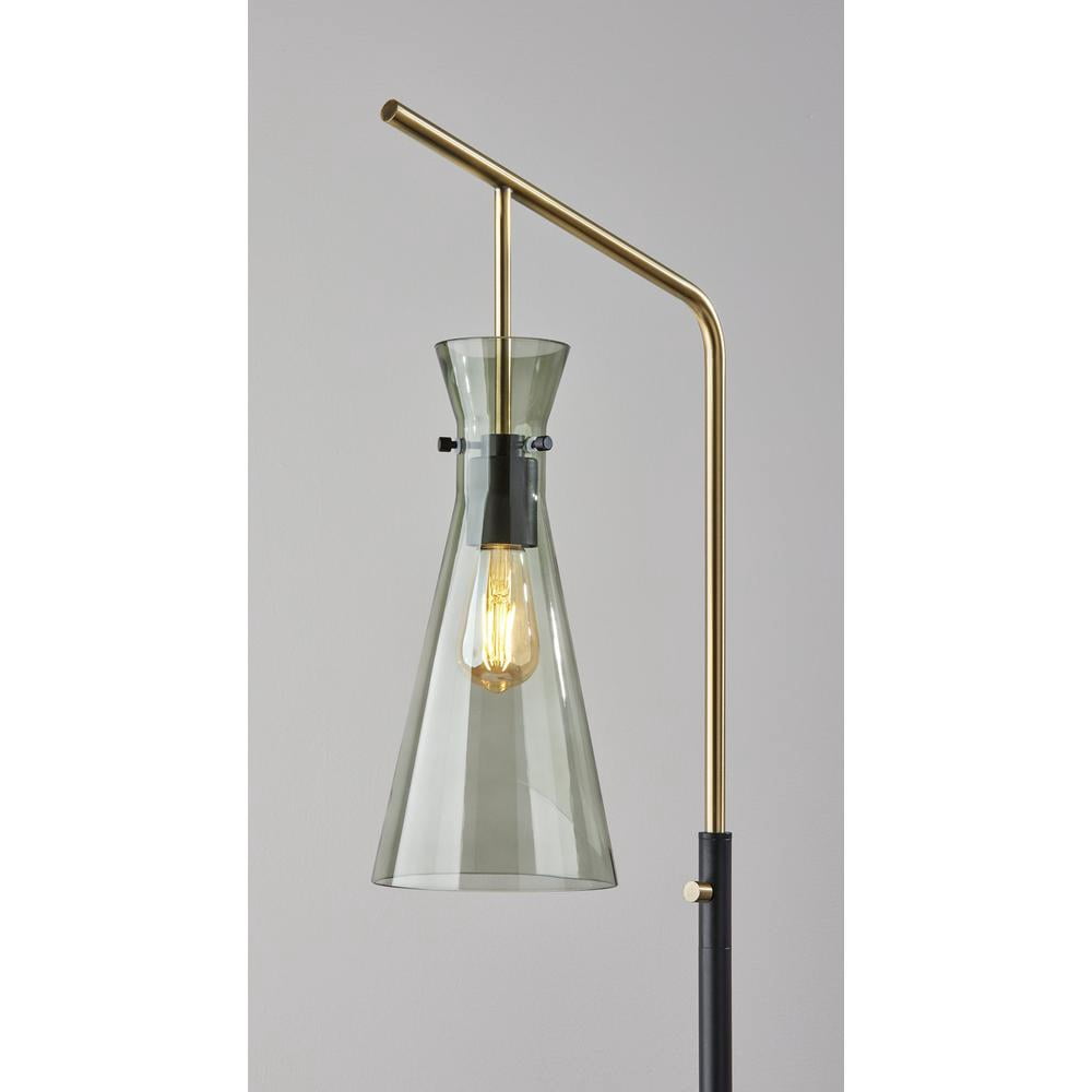 Adesso Walker 64" Black Task Floor Lamp with Smoked Glass Tapered Shade