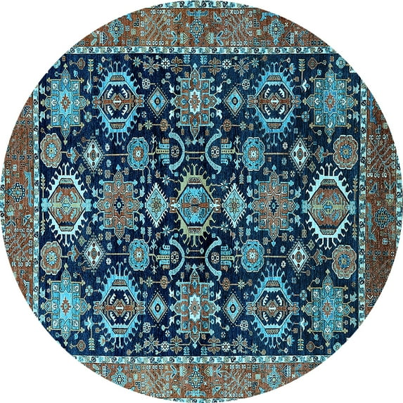 Ahgly Company Indoor Round Oriental Light Blue Industrial Area Rugs, 6' Round