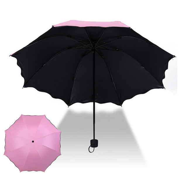 Paraguas pequeño de viaje plegable compacto rosa | Diseño resistente y ligero con 8 varillas para mujer | Protección contra lluvia, sol y rayos UV | Diámetro 36.2 pulgadas | Plegado 9.8 pulgadas | 1