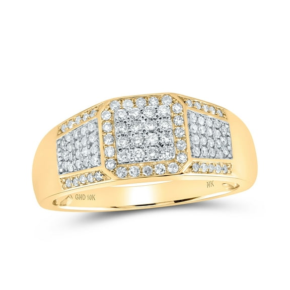 10K Yellow Gold Men's Round Diamond Square Ring 1/2ctw, Men's Size: 7-13