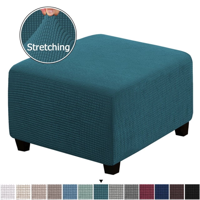 LNGOOR Square Ottoman Covers Ottoman Slipcovers Folding Storage Stool Furniture Protector Form Fit with Elastic Bottom Stretch High Spandex Small Checks Jacquard Fabric Brown XL 35”- 44”