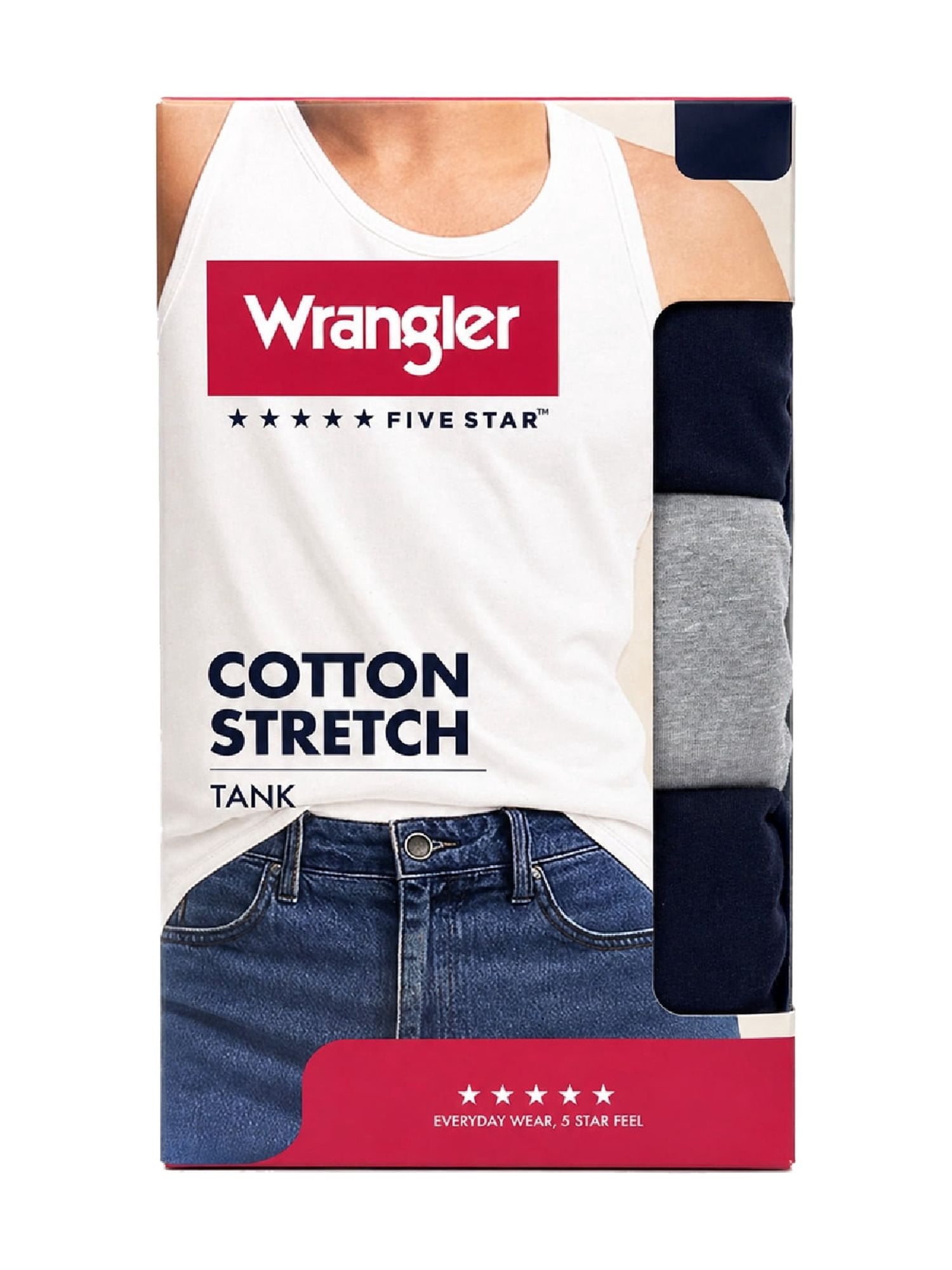 Wrangler Men’s Cotton Stretch Tank Top, Large, Navy/Light Gray Heather/Black, 6-Pack