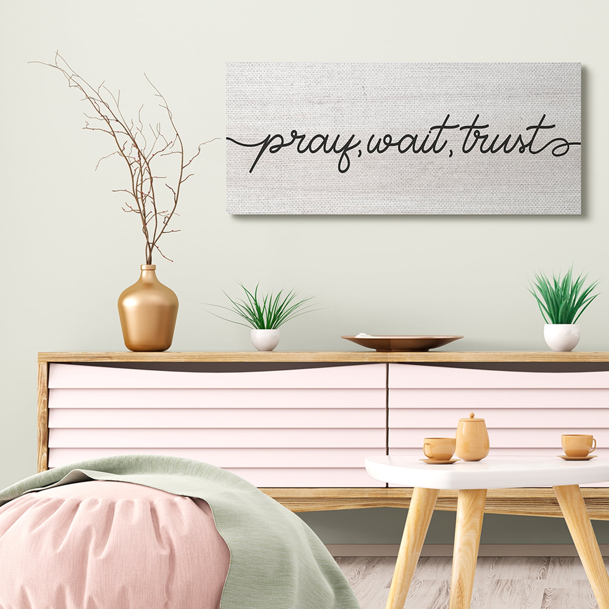 Stupell Industries Pray Wait & Trust Phrase Soft Fluid Typography Inspirational Painting Gallery Wrapped Canvas Art Print Wall Art, 17 x 40