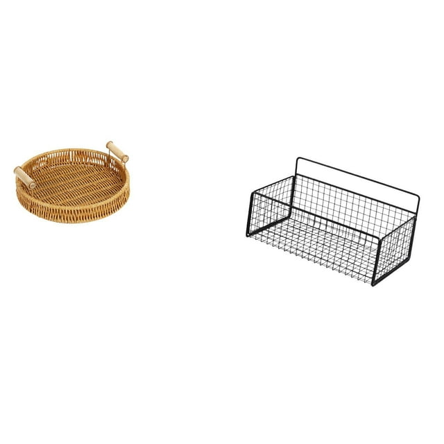 Cestas de almacenamiento,Cestas de almacenamiento de cocina tejidas con asas hechas a mano,Cesta de almacenamiento colgante,Cesta de almacenamiento para gabinete organizador de pared