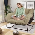 thumbnail image 2 of LFCREATOR Papasan Rocking Chair Indoor & Outdoor,Oversized Patio Rocking Chairs with Padded Cushion& Pillow for Bedroom, Garden, Patio，Khaki., 2 of 8