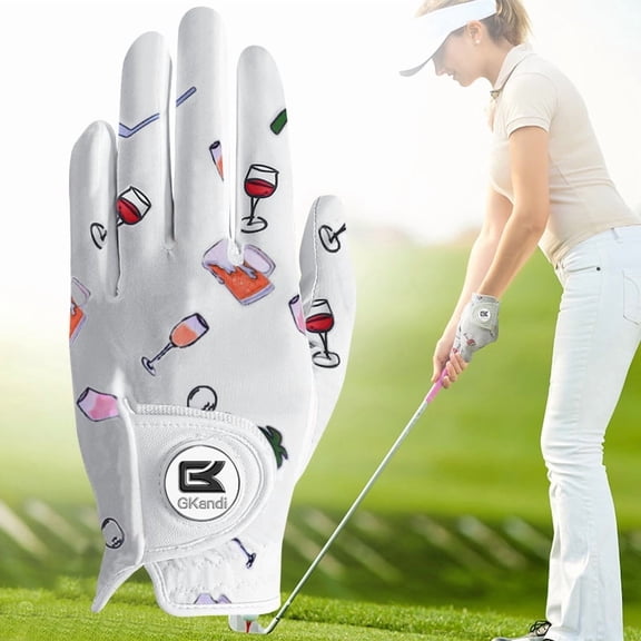 Stylish Golf Gloves Women with Ball Marker 1 Pack for Left or Right Hand, Breathable Glove with Fashion Patterns for Ladies Right Left Handed Golfer