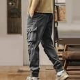thumbnail image 4 of JUUYY Men's Cargo Pants Slim Fit Elastic Waist Drawstring Cotton Ankle Joggers Work Pants with Multi-Pockets Outdoor Casual Hiking Pants Gray XL, 4 of 5