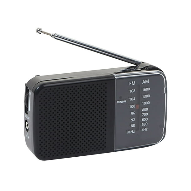 Radio portátil de onda corta AM FM Radio pequeña retro vintage Radio portátil a batería para el hogar Estilo antena Negro