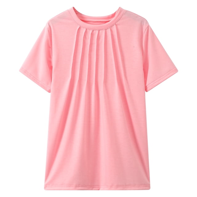 Vêtements pour Filles Manches Courtes Unies pour Filles Col Rond Vêtements d'Été pour Adolescentes Vêtements pour Filles 13-14 Ans Mode Tendance pour Filles