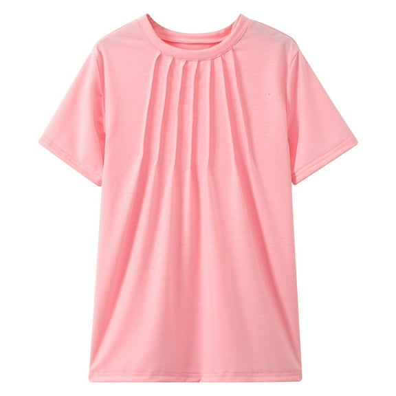 Girls Short Sleeve T-Shirt Summer Clothes Super Soft Pleated Kids Fashion Cute Graphic Tees For Girls Tops Pink 5-6 Years