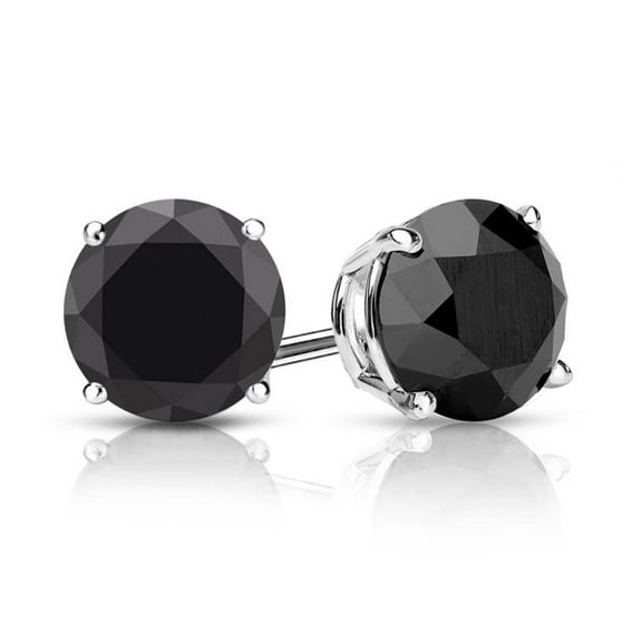 14k White Gold 1/4ct, 1/2ct, 3/4ct, 1ct Created Black Diamond Round Stud Earrings Woman Fashion Plated by Paris Jewelry