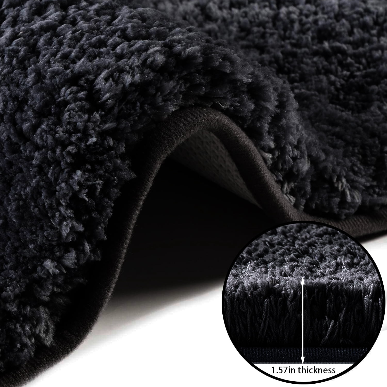 Astarin Soft and Plush Modern Non-Slip Black Microfiber Bath Rug, 20" x 32", Super Absorbent