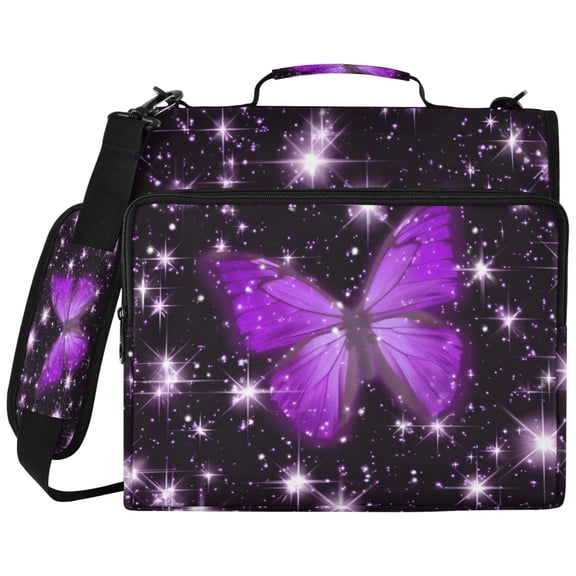 ALAZA Zipper Binder Sparkling Butterfly Purple-a8 Pattern 2 inch 3 Ring 500 Sheet Capacity Trapper Keeper File Folder Organizer Bag