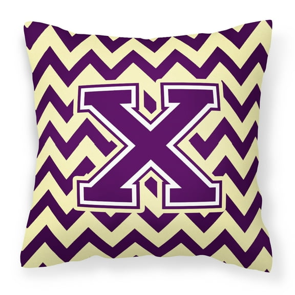Carolines Treasures Letter X Chevron Purple and Gold Fabric Decorative Pillow 14Hx14W multicolor