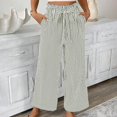thumbnail image 4 of Casual Pants for Women Striped Elastic Drawstring Waist Straight Wide Leg Pants with Pockets, 4 of 5