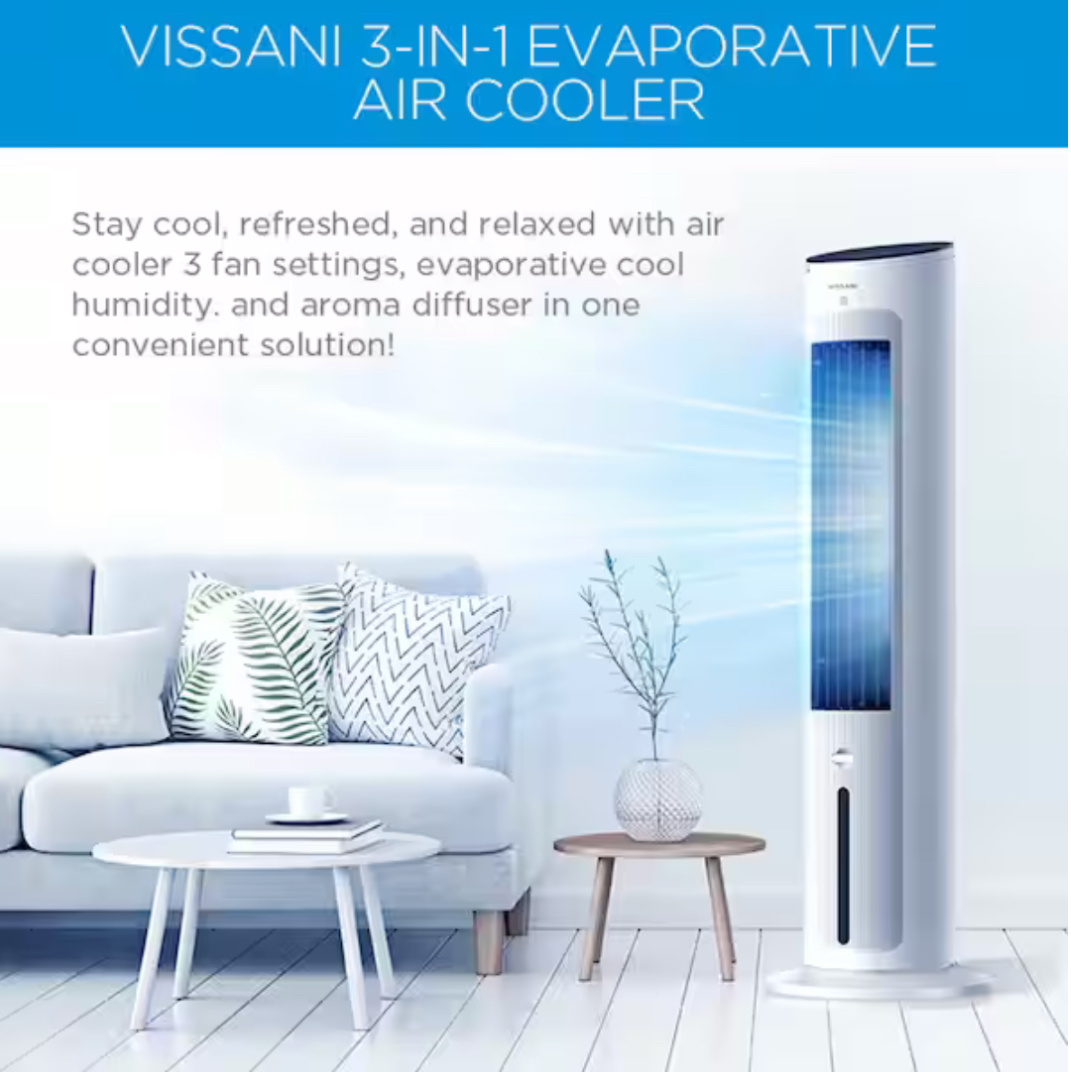 1 Gal. 200 CFM 3-Speed Tower Portable Evaporative Cooler up to 215 Sq. Ft.