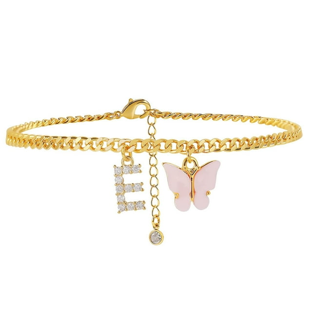 Pulseras de playa con inicial de mariposa para mujer, tobillera con 26 letras, pulseras, joyería de playa Wmkox8yi sjalhkljlk3387