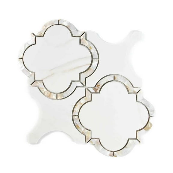 The Tile Life Delphi Pearl Calacatta Satin Glass Arabesque Mosaic Wall Tile, 12 x 12 in, 1-Piece