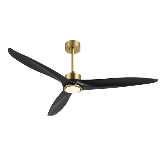 LEDET 60in. 3-Soild Wood Blades Black and Gold Indoor LED Ceiling Fan with Remote