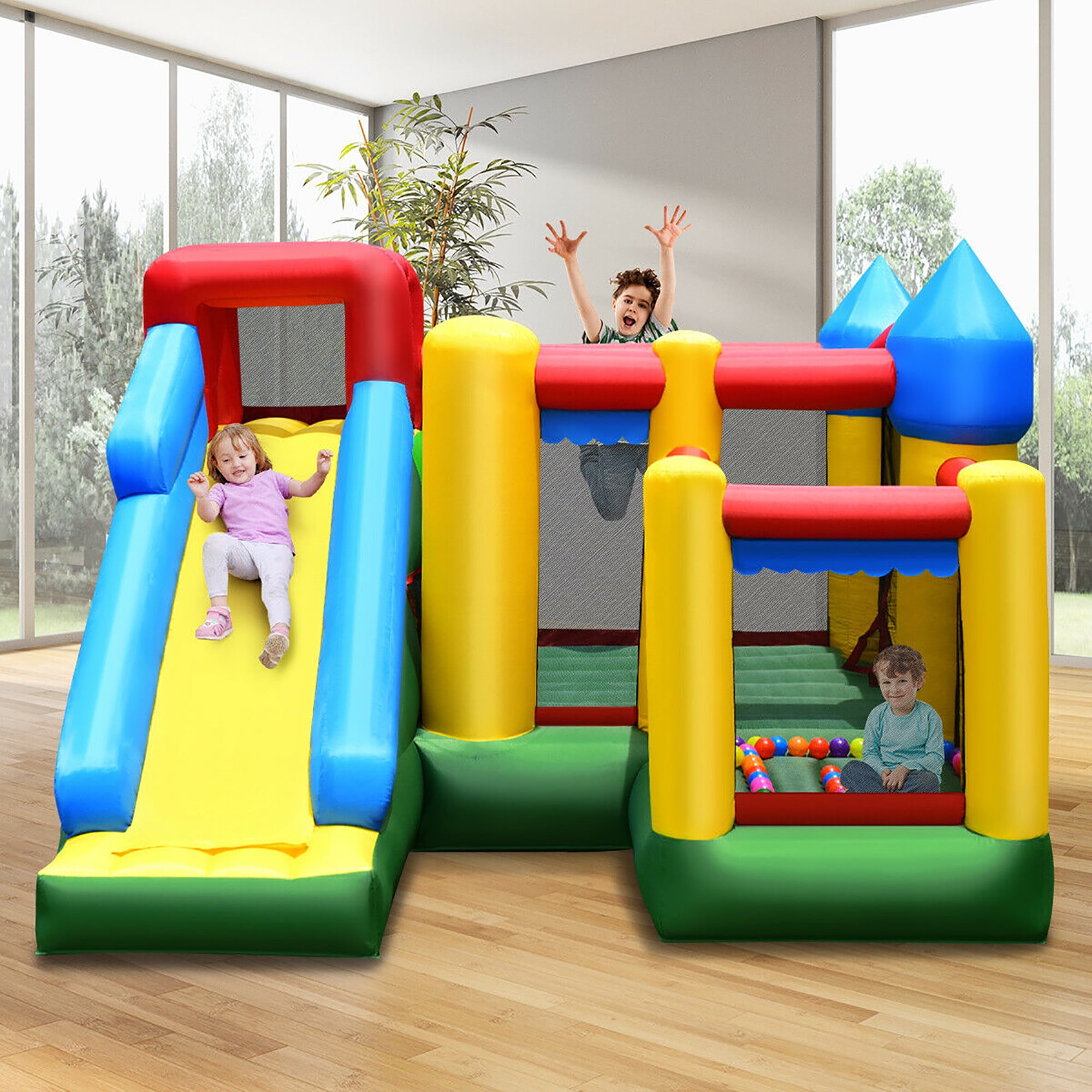 Kids Bouncy Castle with Slide Inflatable Jumper Jump Bouncy Moonwalk w/ Blower 