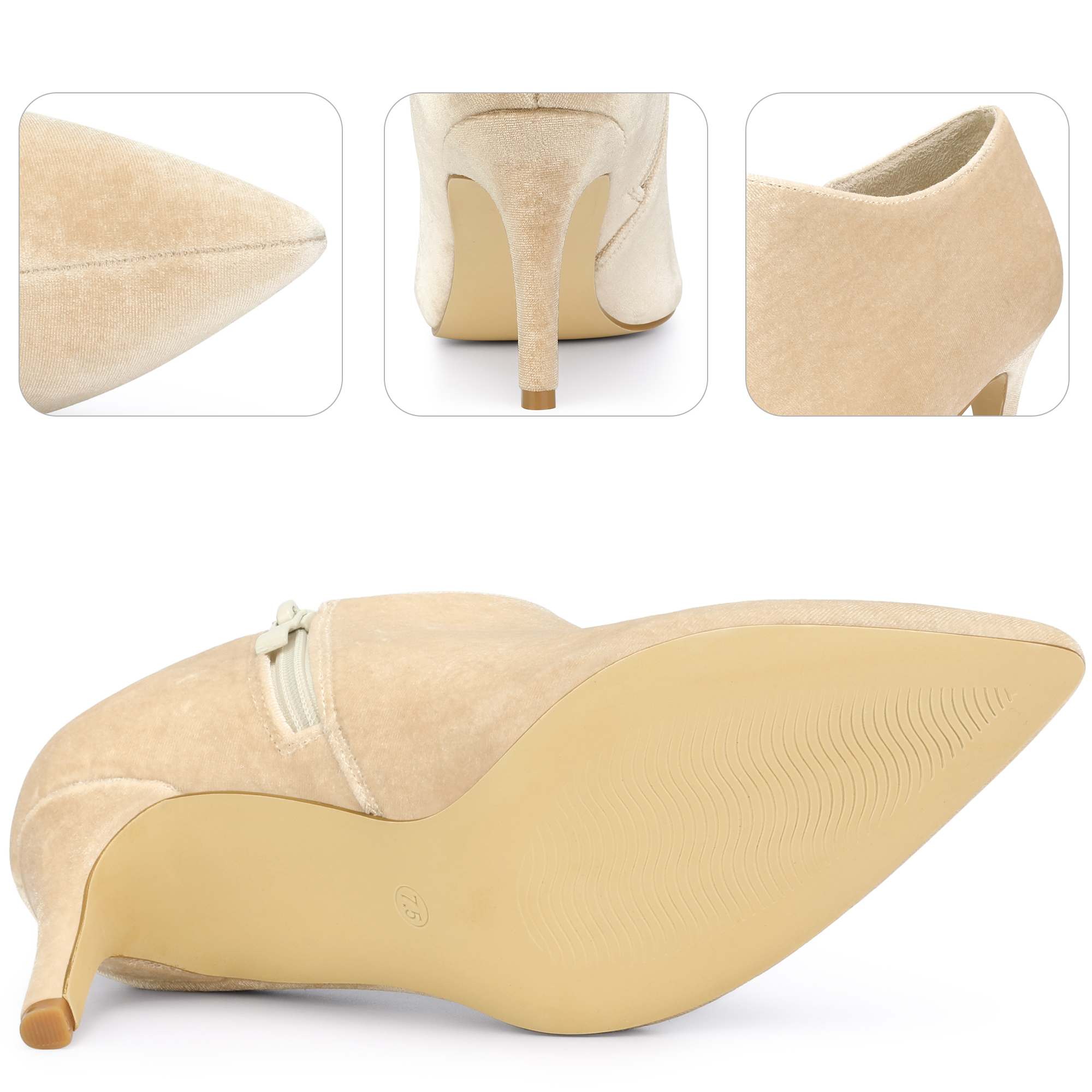 DARING DIVA Women's Stylish Velvet Pointy Toe Stiletto Heels Booties Beige US 8
