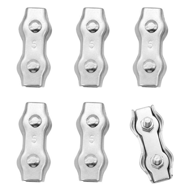 6 Pieces M5 Duplex Stainless Steel Clamps Rope Connector Stainless Steel Wire Rope Clamp for 4mm Wire Rope Stainless Steel Cable Clamp