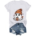 thumbnail image 5 of Akiihool Halloween Women Women's T-Shirts Crew-Neck Boho Flowers Wildflowers Tee Cute Summer Graphic Shirts Short Sleeve T Shirt White,L, 5 of 8