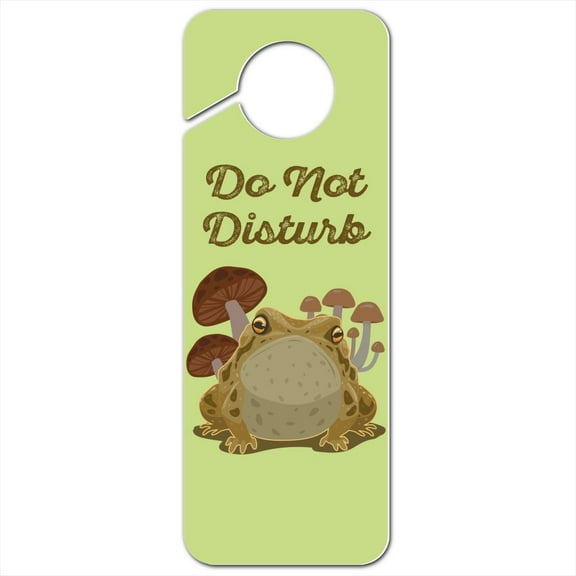 Toad Sitting In Front of Mushrooms Plastic Door Knob Hanger Sign