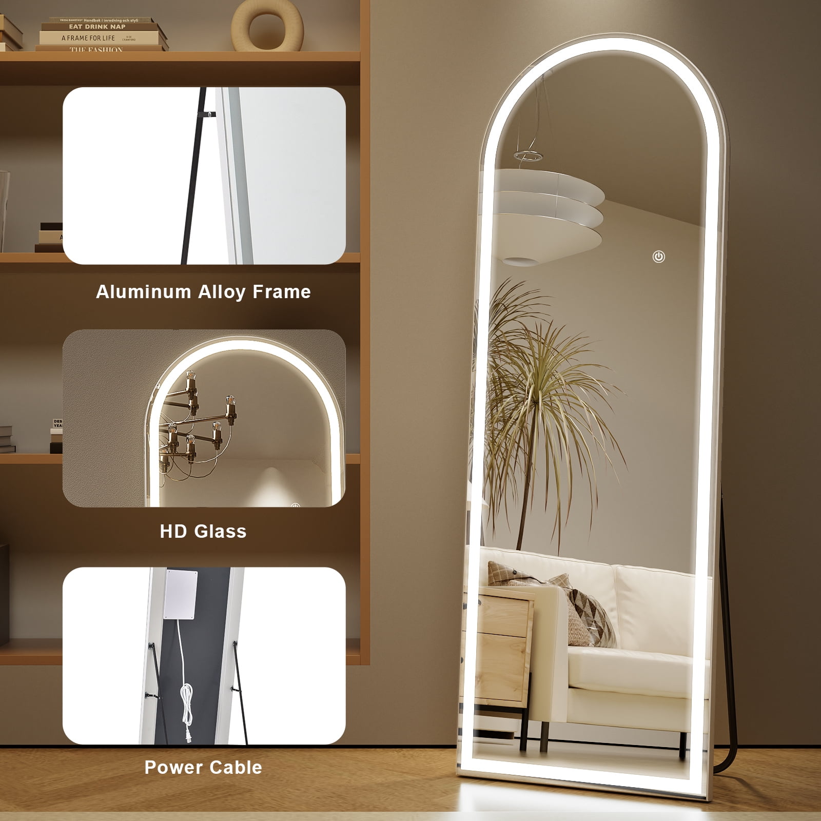 AUROMIR 71"x30" Arched Full Length Mirror with Lights LED Floor Mirror Dimming 3 Color Lighted Mirror