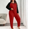 thumbnail image 2 of Pajama Sets Hzzrkos Women's Plus-Size Color-Block Long-Sleeve Pants Casual Loungewear/Pajama Set Red XXL, 2 of 7